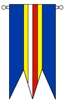 Koruhva Lamača predstavuje zvislý typ zástavy, pri ktorej je textil pripojený k priečnemu rahnu, spolu s ktorým sa vztyčuje na stožiar. Farby sú zoradené zľava doprava.