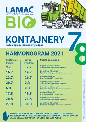 Harmonogram pristavovania kontajnerov  na biologicky rozložiteľný odpad