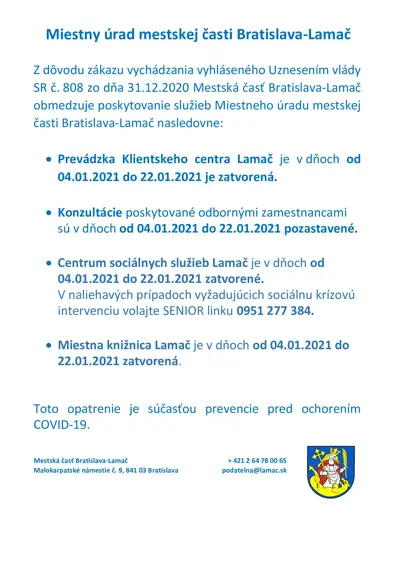 Obmedzenie poskytovania služieb miestneho úradu