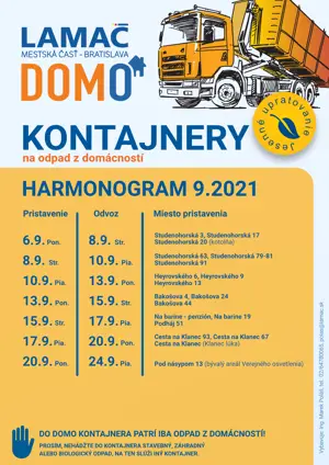 Harmonogram pristavovania veľkokapacitných kontajnerov na mesiac september