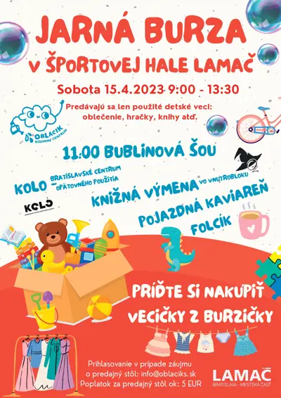 Pozývame vás na Jarnú burzu v Športovej hale Lamač (15.4.)