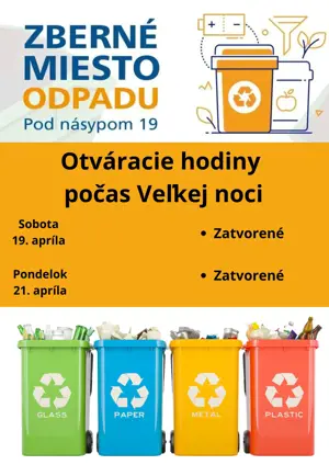 Prevádzka Zberného miesta Pod násypom 19 počas Veľkej noci