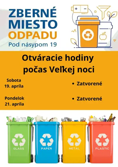 Prevádzka Zberného miesta Pod násypom 19 počas Veľkej noci