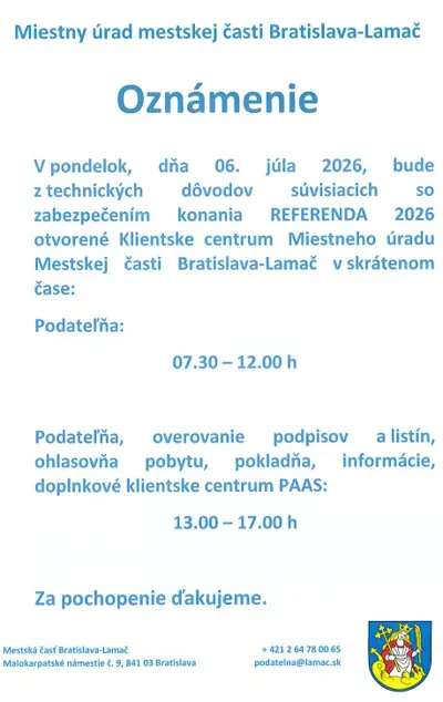 Oznámenie miestneho úradu