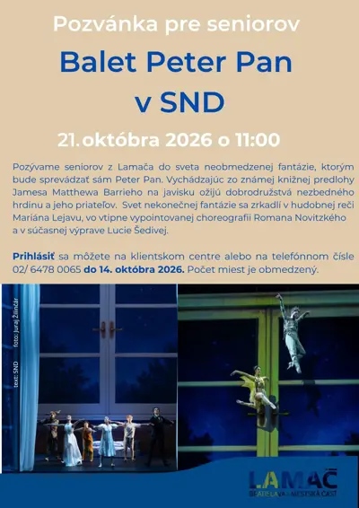 Pozvánka pre seniorov - Balet v SND Peter Pan