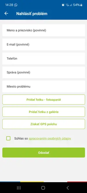 Nahlásiť problém - formulár