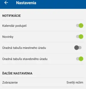 Nastavenia mobilnej aplikácie Lamač